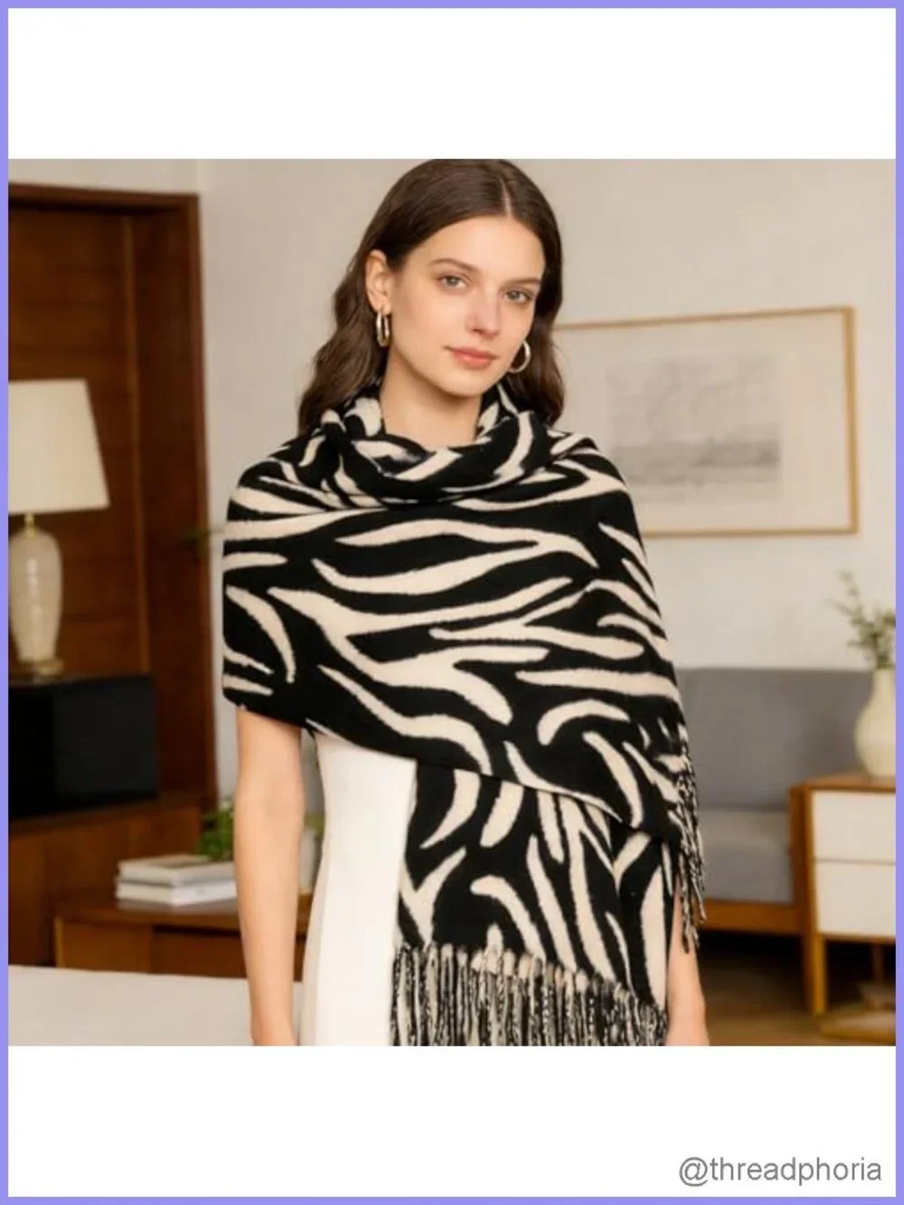 Chunky Plaid Winter Scarf & Wrap Shawl, Soft Tassel
